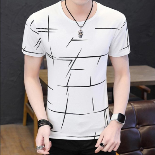 남성 빗살무늬 라운드 반팔티셔츠 남자 여름 맨투맨