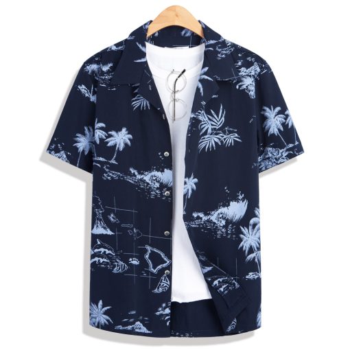 네이비 하와이안 반팔 셔츠 남방 빅사이즈