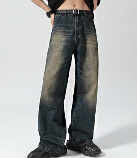 남성용 패션플로우 레트로 루즈핏 워싱 포인트 데일리 청바지