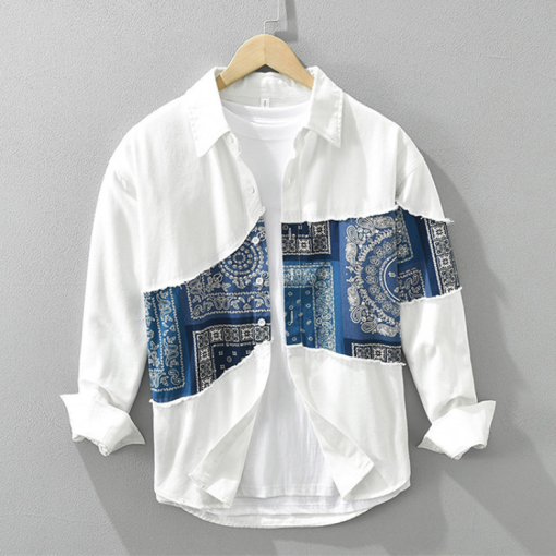 남성 세미오버핏 페이즐리 긴팔 셔츠